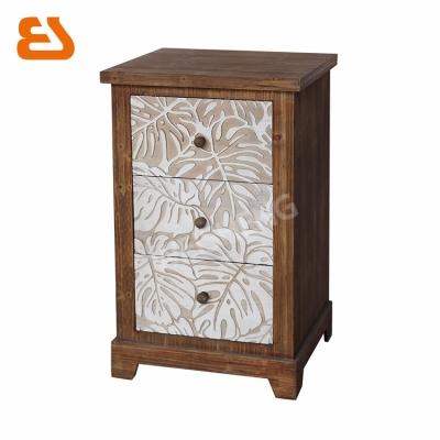 China Carved Solid Wood 3 Drawer Lotus Wood Leaf Patterned Sidetable for sale