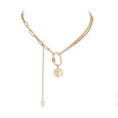 China Trendy simple natural beaded luxury cheap diamond clasp fashion necklace tis splicing chain lock for sale