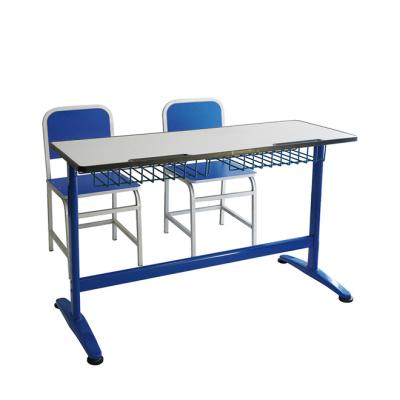 China Environmental friendly popular school study table wooden double chair school sets student study classroom table for sale