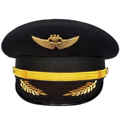 China High Quality Hat Army Captain Cap Military Officer Character Aviation General Pilot Cap for sale