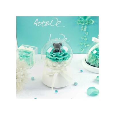 China Romantic Hot Selling Preserved Flower in Glass Ball with Music Preserved Rose Bear Music Box for sale