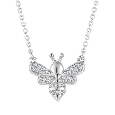 China Sterling Silver Bee Shaped Necklace Geometric Bee Sweater White Silver Plated Necklace Cute White CZ Natural Stone Necklaces 925 Long for sale