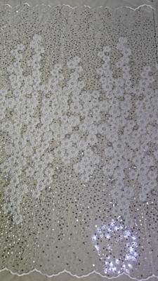 China Polyester Beaded Embroidery Fabric Sequin Lace Spandex White 100% Embroidered Lace Fabric for sale