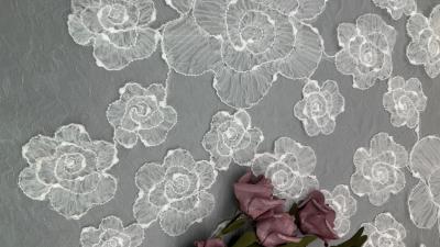 Chine Tissu de dentelle brodée de style vintage 3D Floral Tulle blanc dentelle pour les projets de mariage de mariée à vendre