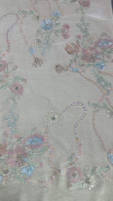 China Ostkultur Blattsackel Blumenspitzen Stoff zum Kleidern Abendkleidung Glänzendes Stoff zu verkaufen