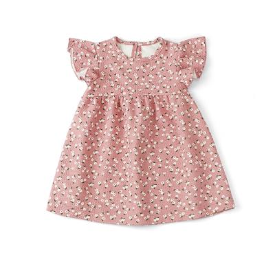 China New Design Summer Anti-static Rose Flower Kids Girl Fly Sleeve Flower Print Cute Princess Dress for sale