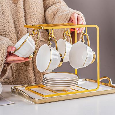 China Stylish Luxury Gold Rim Coffee Cup Set Ceramic Tea Cup Coffee Mug And Saucer for sale