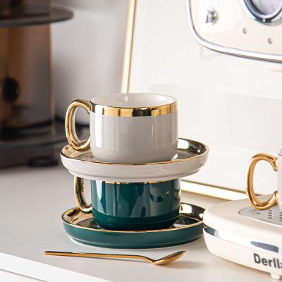 China Luxurious Gold Rim Ceramic Tableware Set For Christmas Elegant Tea Cup And Coffee Mug for sale