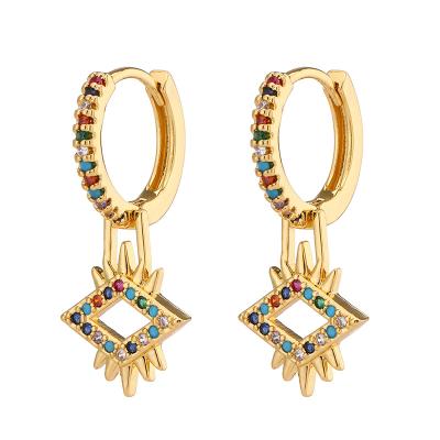 China Creative Design Vintage Cubic Zirconia Colorful Earrings Real Copper Earrings 18K Gold Plated Earrings Women for sale