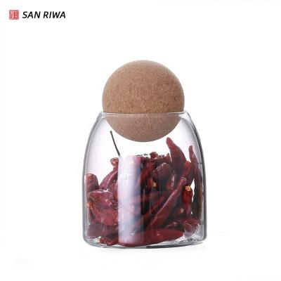 China Microwavable Glass Jar with Bamboo Lids Food Storage Containers Canister Set Glass Spice Jar Storage Airtight Storage Bottles for sale