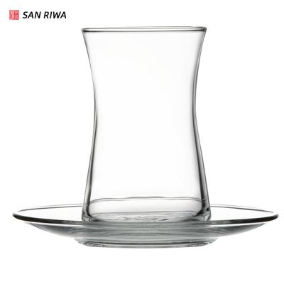 China Eco-Friendly Reusable Clear High Borosilicate Glass Tea Cup And Saucer Sets Sustainable Coffee Glass Cup And Saucer for sale