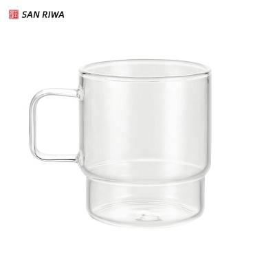 China Sustainable Coffee Glass Mugs Set Clear Glass Coffee Mugs With Handles For Hot Drinks Double Stacked Cup Set Of 4 for sale