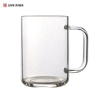 China Sustainable Single Wall Lead Free Borosilicate Drinking Glasses Mugs with Handle for Juice, Water, Beer, Soda, Hot and Cold Milk Beverages for sale