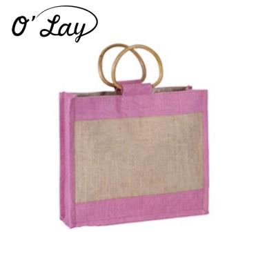 China Recyclable wholesale cane handle jute shopping bags saco de juta for sale