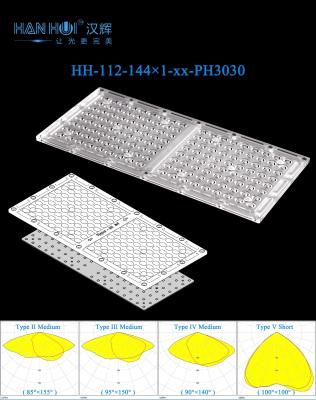China Fit Street & Parking Lot Iluminação Lente 144pcs 284.96×132.96mm Tamanho Distribuição uniforme de luz Lente anti-reflexão à venda