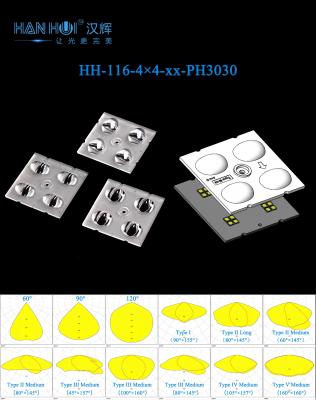 China Saída de luz uniforme 16pcs 3030LEDs 13 Tipos Distribuições de luz Material de PC Lente de ajuste Iluminação de rua e projéteis à venda