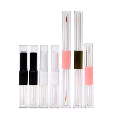 China 1.2ml & 2.5ml Plastic Square Slim Lip Gloss Tube Dual Heads Containers With Customized Colors for sale
