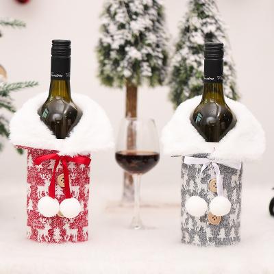 China Knitted Fabric + Artificial Wool Elks Pattern Christmas Wine Bottle Cover Knitted Wool Sweater Wine Bag Christmas Decoration For Home Table Christmas Ornaments Gifts for sale