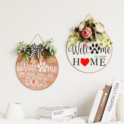 China ANY 2021 New Wooden Welcome Sign Hanger Garlands Bows For Front Door Farmhouse Vertical Round Hanging Decoration For Home Outdoor for sale