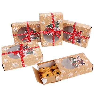 China 6/12/24PCS Christmas Cookie Gift Box New Years Handmade Gift Boxes with Clear Window Wrapping Paper Candy Art Packaging Box for sale