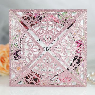 China Luxury Europe Butterfly Shining Gold Square Off Laser Cut Wedding Invitation Cards Price for sale