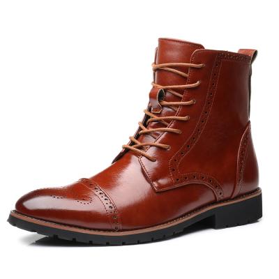 China Anti-Smell Erkek Bot Brogue Style Men Fashion Boots Low MOQ High Quality Mens Leather Military Boots for sale