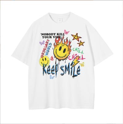 China Anti-Wrinkle Loose Short Sleeve Abstract Skull Printing T Shirt Mens Acid Wash T-Shirts for sale