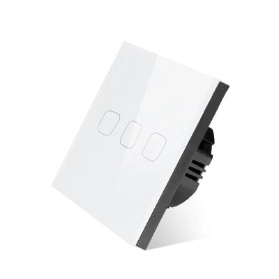 China 3 Gang 1 Way EU/UK Standard 3 Way Touch Switch Gray Crystal Glass Panel Waterproof Touch Switch 1 Way for sale