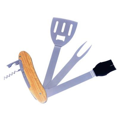 China Collapsible Camping 5-in-1 Collapsible Multi Easily Cleaned Camping BBQ Stainless Steel Handle BBQ Grill Tool Kit for sale