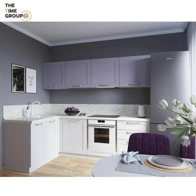 China Environment Friendly MDF and PVC Film Wall and Base Pantry Affordable Kitchen Cabinetry Cucina Con Isola for sale