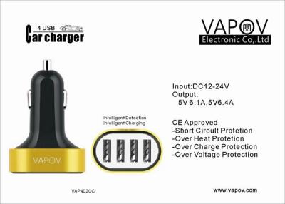 China CE approved 6.1A Smart 4 Port USB Car Charger for iPhone6 / Samsung / Android Mobile phone /Tablet for sale