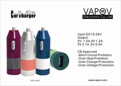 China Multi-colors 2.4A Single USB Car Charger For Samsung Galaxy , Apple and Android Mobile Phone for sale