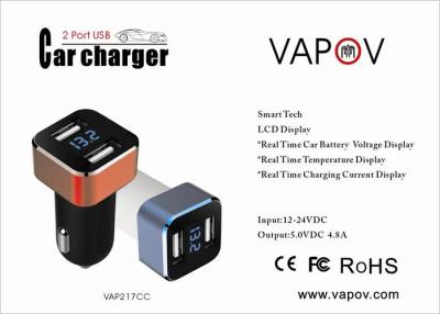 China LCD Display 4.8A 2 Port USB Smart Car Charger For All Apple, Android, Samsung Telephone, Tablet and PC for sale