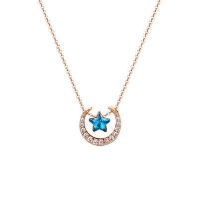 China 2021 925 Blue Environmentally Friendly Half Moon Crescent Necklace Gem Chain Star Diamond Pendant Necklace And Charm 18K Gold for sale