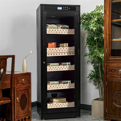 China Touch Control Lockable Glass Door Wooden Cigar Cooler Humidor Cabinet for sale