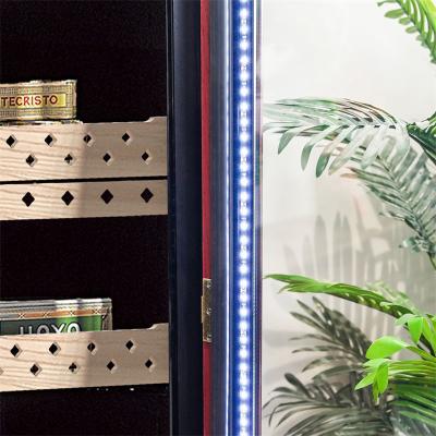 China Glass Door Red Wooden Frame Cabinet Cigar Cooler Humidor With Lock for sale