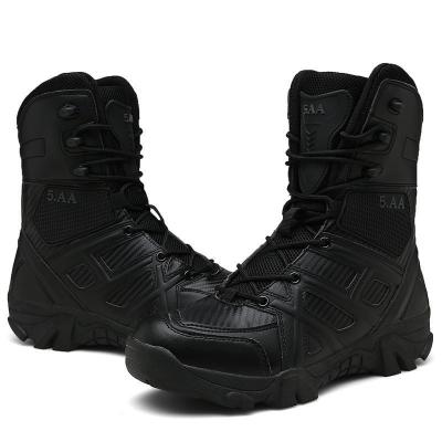 Chine Bottes tactiques de combat en cuir de haute qualité imperméable à l'eau haut noir en cuir authentique Bottes tactiques militaires pour hommes à vendre