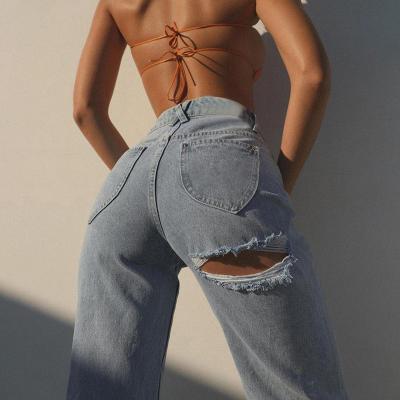 China Summer High Waist Loose Zipper Cotton Women Jeans Long Stretch Breathable Street Wild Blue Soft Female Wide Leg Pants New for sale