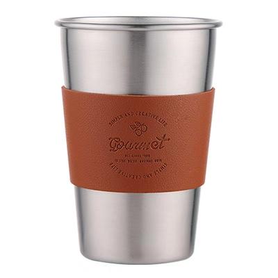 China Sustainable Outdoor sublimation camping mug wholesale 304 stainless steel cup with leather case camping coffee cup for sale