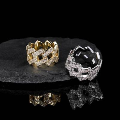 China Hiphop Evan New Arrive Hip Hop Diamond Cuba Chain Ring Personality Zircon Micro Set Men's Jewelry Bar Ring Accessories for sale