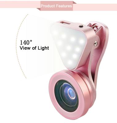 China Universal 3 in 1 Phone Camera Lens with Led Flash Light,15X Macro Lens Clip-on Cell Phone Lenses for iPhone 6 6s for sale