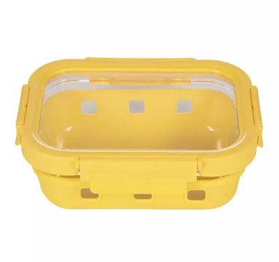China Sustainable BPA free New Design Leakproof Food Storage Glass Tiffin Box Food Containers With Glass Lid Yellow Customized for sale