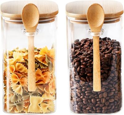 China Sustainable Upgrade Spice Jars with Wood Airtight Lids Glass Jars Set Storage Containers for Home Kitchen, Tea, Herbs, Sugar, Salt, Coffee for sale