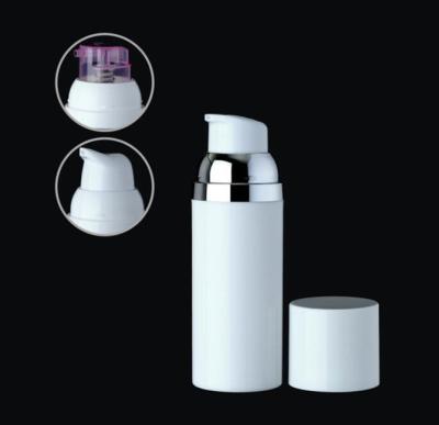 China 50ml 30ml empty plastic cosmetic airless cylinder chrome ring bottle packaging for sale
