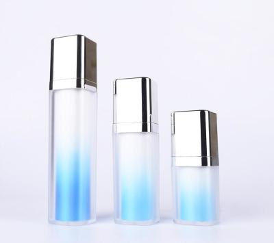 China Hot sell custom blue color double wall square empty 15ml 30ml 50ml cream cosmetic vacuum bottle for sale