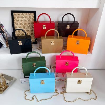 China Waterproof Transparent Tote Bag For Ladies Fashion Square Metal Jelly Bag Handbag For Ladies Pvc Handbag for sale