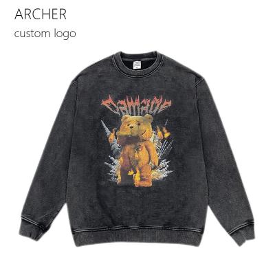 China Breathable Wholesale High Quality Cotton French Terry Hoodie Vintage Embroidery Custom Street Wear Sweater For Men for sale