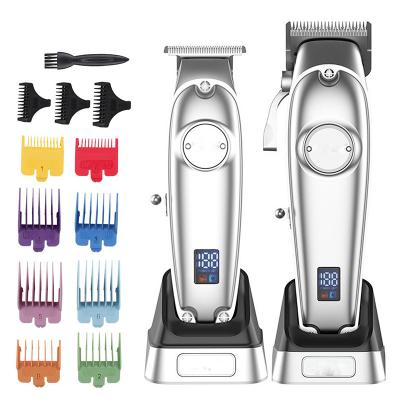 China Full Metal Body LCD Screen Outdoor Professional Cordless Men Clippers Hair Trimmers Set With Charging Base for sale