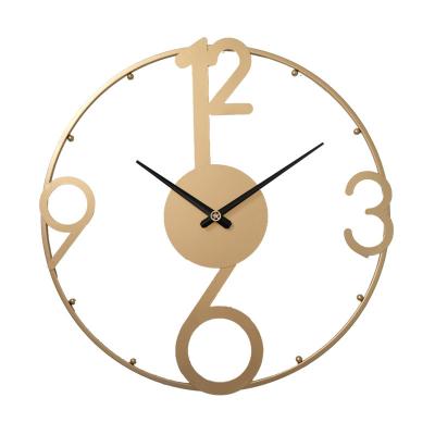 China Antique modern minimalist home watch office bedroom wall clock living room style creative digit around hollow quartz clock for sale