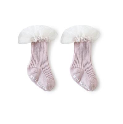 China New Cotton Hand Tie Toe Baby Socks Wide Lace Breathable Combed Ribbed Cuff Socks New for sale